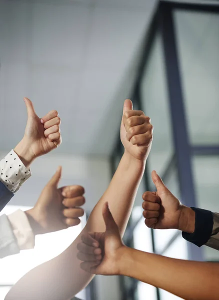Impressive Work Group Unrecognisable Businesspeople Showing Thumbs — Stock Photo, Image
