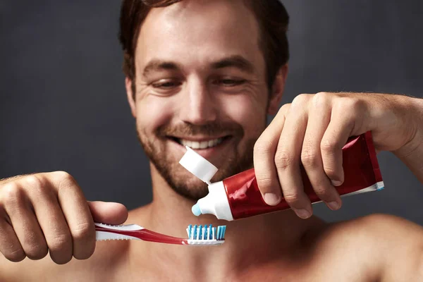 Brushing Important Part Keeping Your Teeth Healthy Handsome Young Man — Stock Photo, Image