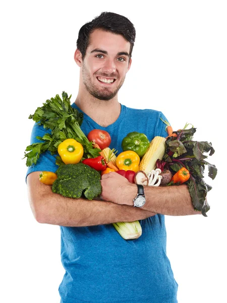 Держитесь Диету Студийный Портрет Красивого Молодого Человека Позирующего Свежими Овощами — стоковое фото
