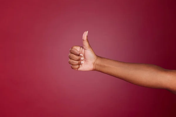 Thumbs Yes Agreement Hand Sign Black Woman Showing Support Motivation — Stock Photo, Image