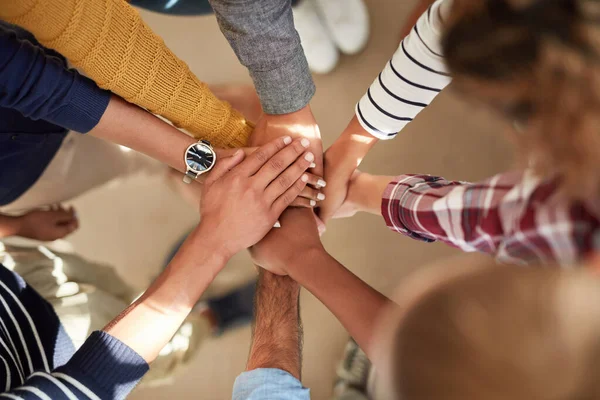 Bring High Angle Shot Group People Joining Hands Together — Stock Photo, Image