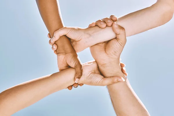 Handgelenk Hände Teamwork Und Vielfalt Unterstützung Oder Gemeinschaft Vertrauen Oder — Stockfoto