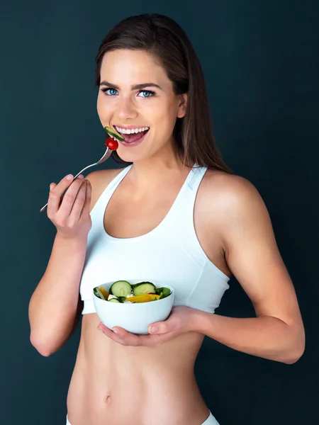 Salad Really Hits Spot Studio Portrait Attractive Young Woman Eating — Stock Photo, Image