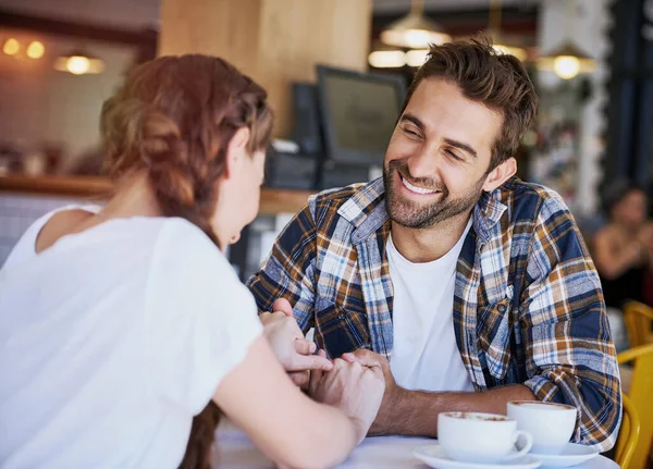 You Ready Refill Happy Young Couple Spending Time Together Coffee — Stock Photo, Image