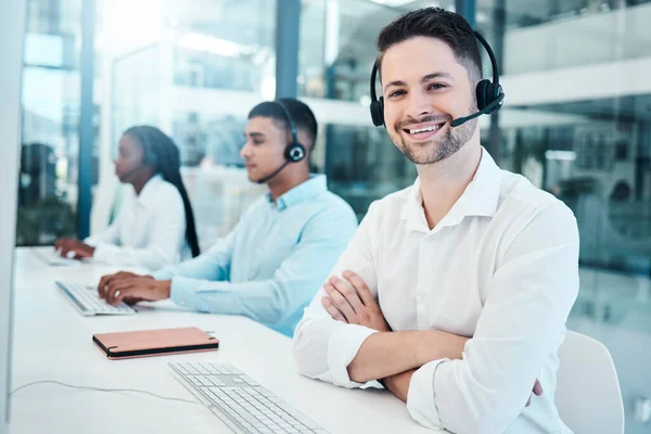 Klantenservice Call Center Ondersteuning Met Een Man Consulting Met Behulp — Stockfoto