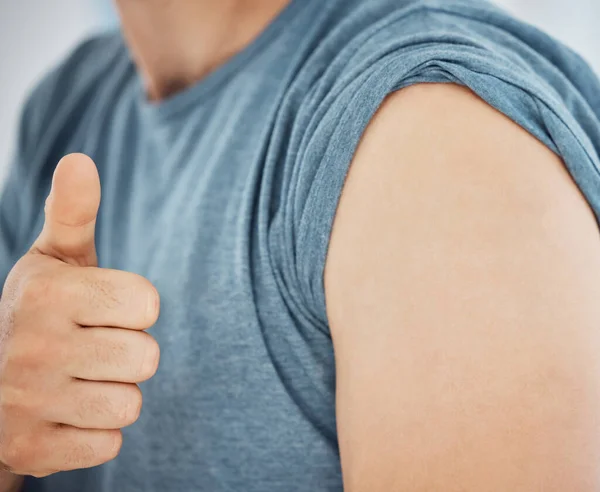 Вакцина Великі Пальці Вгору Або Показати Плече Кованої Безпеки Імунізації — стокове фото