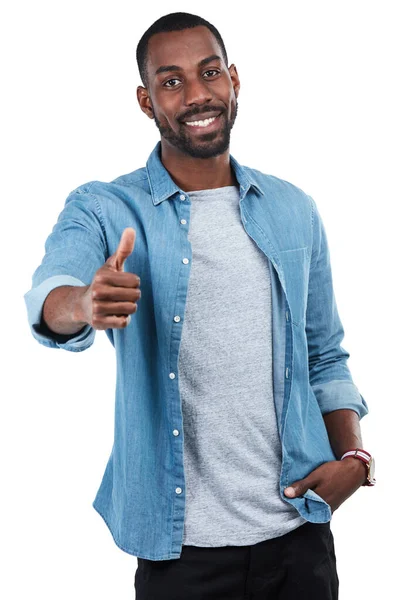 Thats Perfect Cropped Portrait Young Man Giving You Thumbs White — Stock Photo, Image