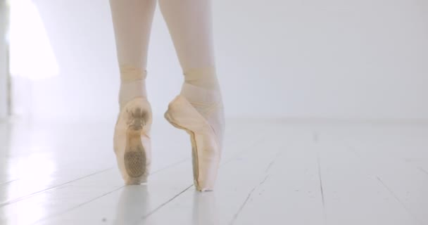 Feet Ballet Ballerina Training Studio Practicing Theater Competition Ballet Dancer — Stock Video
