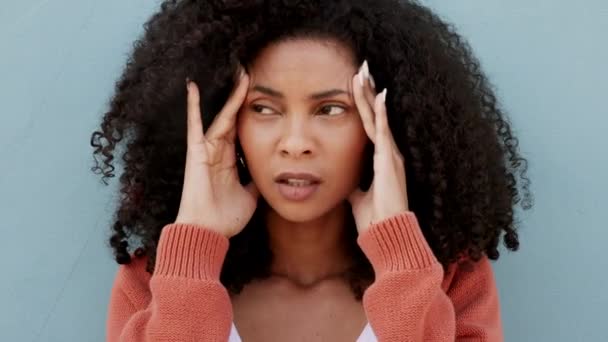 Mujer Negra Con Dolor Cabeza Estrés Agotamiento Por Depresión Salud — Vídeos de Stock