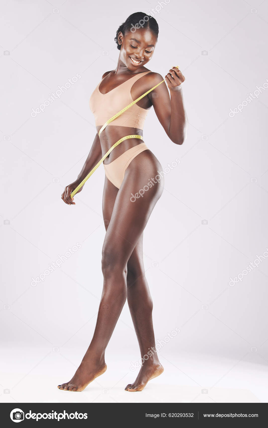 Fitness Lingerie Black Woman Measuring Tape Studio Weight Loss Detox Stock  Photo by ©PeopleImages.com 620293532
