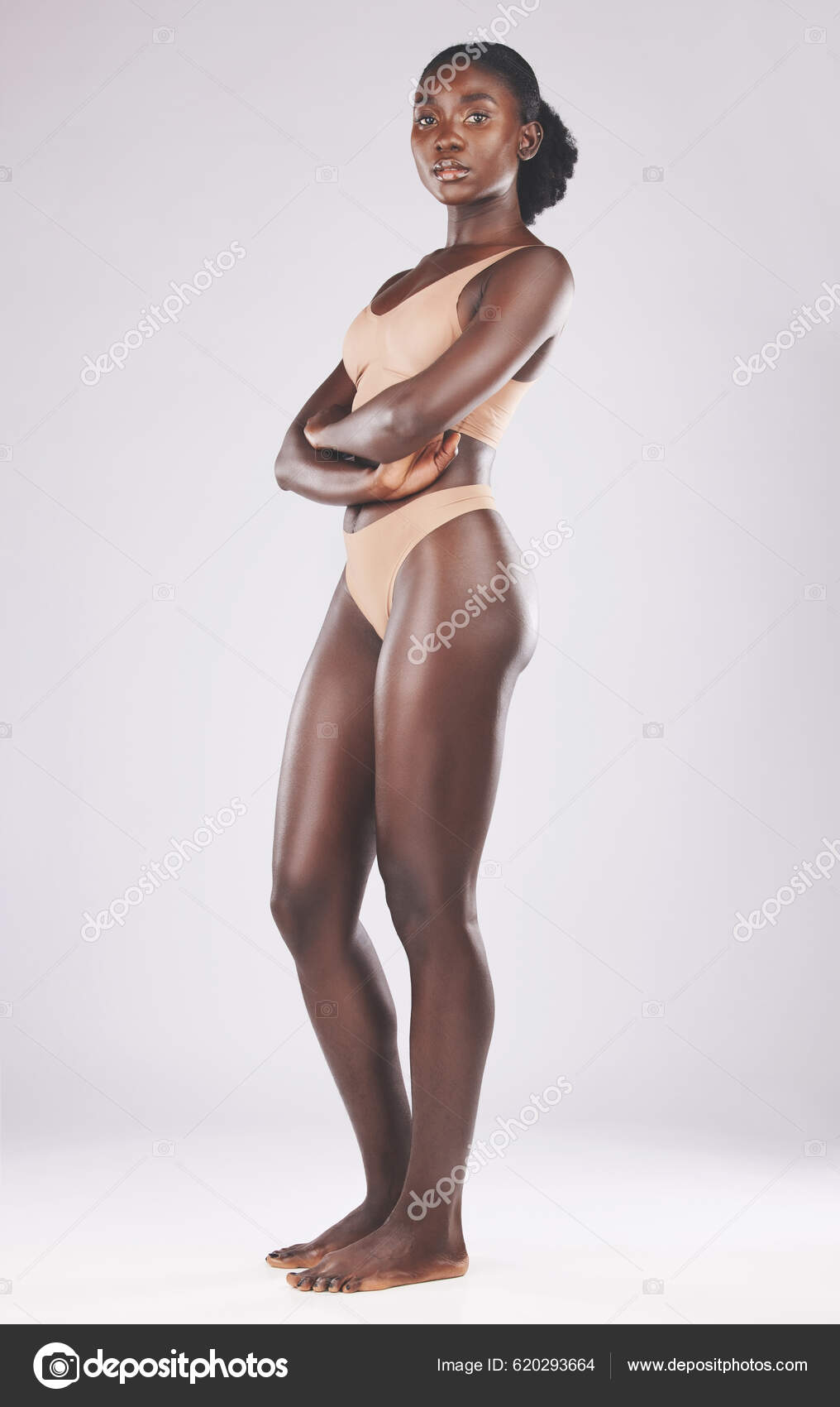 Beauty Body Underwear Model Black Woman Studio Gray Background