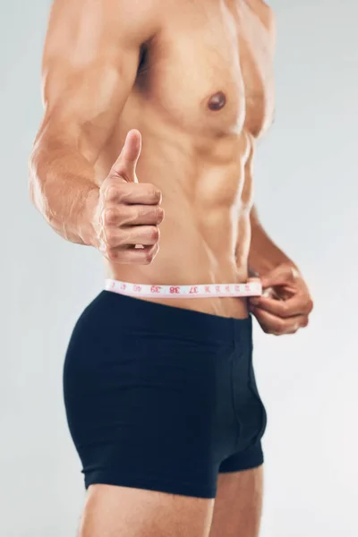 Fitness Kciuki Góry Ciało Pomiarowe Człowieka Treningu Treningu Ćwiczeniach Zdrowy — Zdjęcie stockowe
