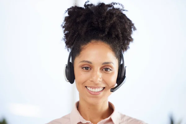 Call Center Atención Cliente Sonrisa Con Retrato Mujer Negra Para — Foto de Stock