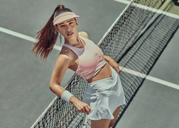 Court Tennis Mode Femme Sportive Portrait Fitness Exercice Motivation Entraînement — Photo