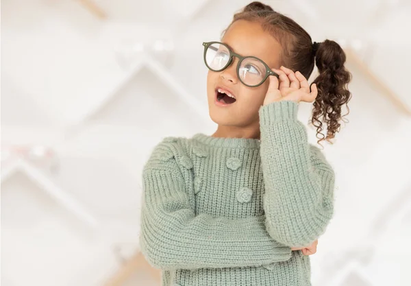 Criança Menina Criança Óculos Moda Moldura Visão Prescrição Médica Olhos — Fotografia de Stock