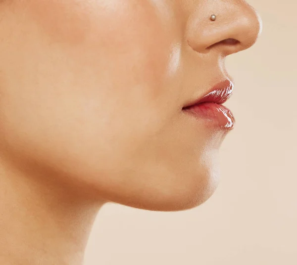 Mulut Lipstik Dan Wanita Studio Untuk Kecantikan Perawatan Kulit Dan — Stok Foto