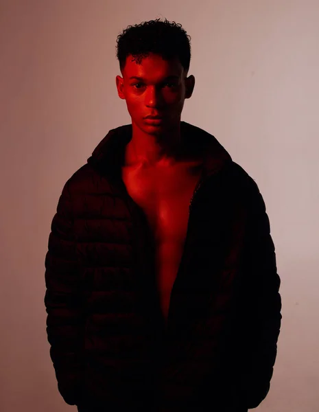 Premium Photo  Black man body and dark light on red background in