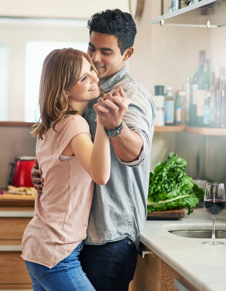 Dance Because Love Affectionate Young Couple Dancing Kitchen — Stock Photo, Image