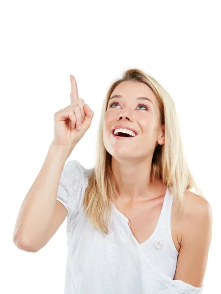 Wow Look All Copyspace Studio Shot Amazed Young Woman Pointing — Stock Photo, Image