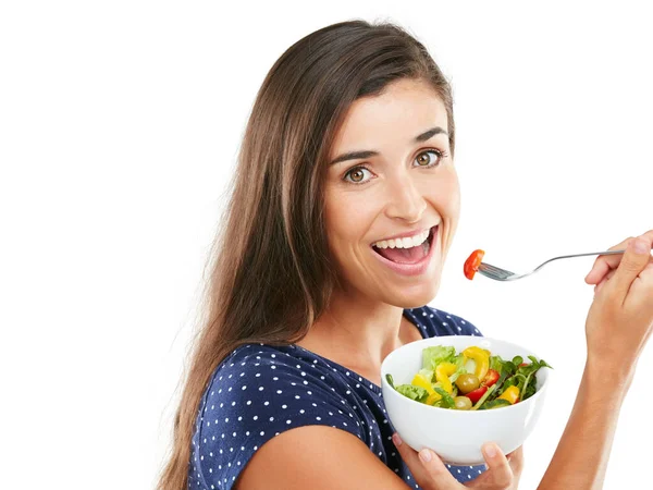 Ешь Чисто Будь Счастлив Студийный Портрет Привлекательной Молодой Женщины Поедающей — стоковое фото