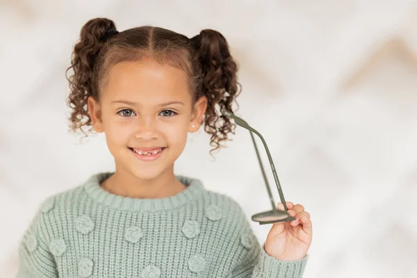 Óculos Retrato Criança Feliz Com Sua Saúde Visão Cuidados Com — Fotografia de Stock