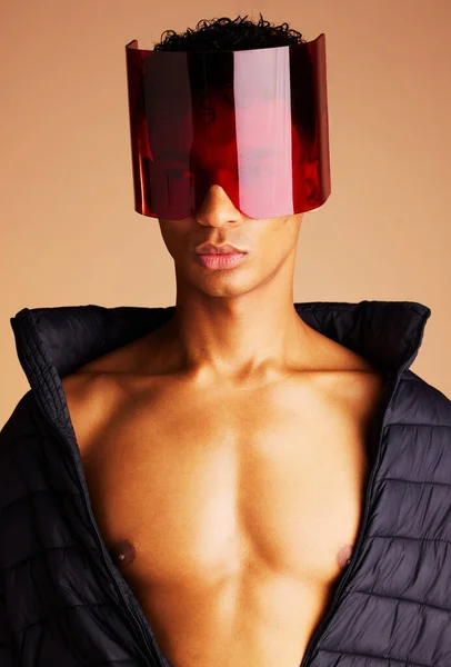 Beauté Mode Futuriste Homme Aux Lunettes Soleil Style Cyberpunk Créatif — Photo
