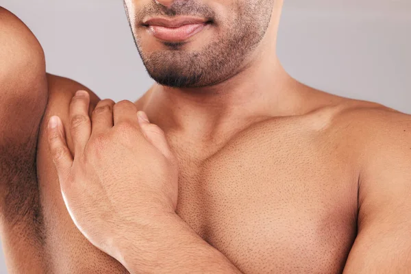 Beard Armpit Body Skincare Man Studio Isolated Gray Background Hygiene — Stock Photo, Image