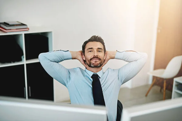 Arbeitsaufgaben Erledigen Wie Ein Chef Ein Reifer Geschäftsmann Entspannt Sich — Stockfoto