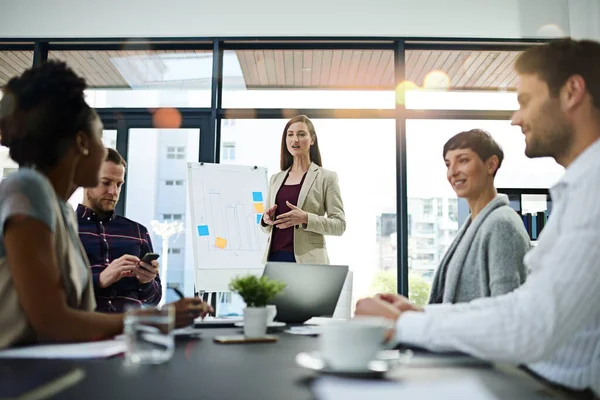 Taking Note Teams Suggestions Businesswoman Giving Presentation Her Colleagues Boardroom — Stock Photo, Image