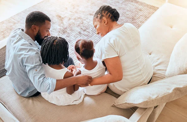 Black Family Care Love While Bonding Living Room Couch Children — Stock Photo, Image