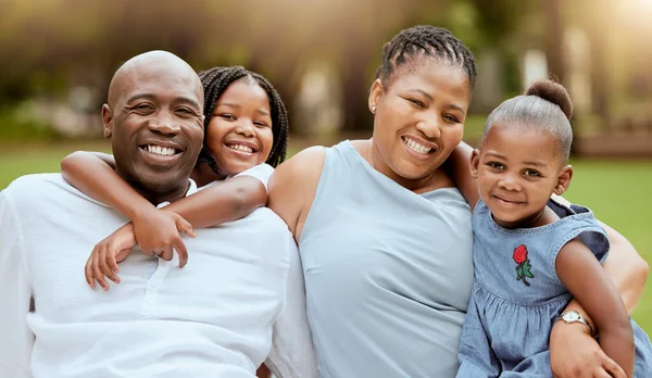 Happy Black Family Kids Portrait Park Love Pride Bonding Together — Stock Photo, Image