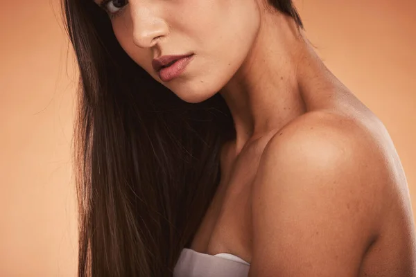 Vrouw Huidverzorging Schoonheid Met Gezond Haar Huidgloed Cosmetica Voor Make — Stockfoto