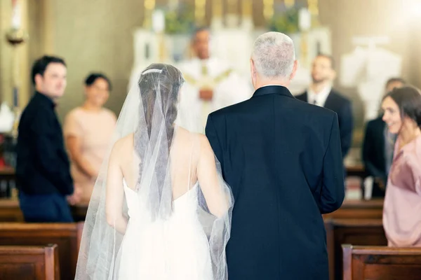 Весілля Подія Батько Нареченою Каплиці Святкування Церемонії Віри Шлюбу Щаслива — стокове фото