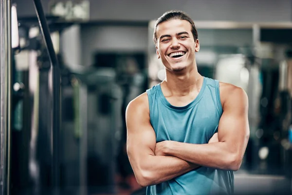 Fitness Fitnessruimte Gelukkig Portret Van Personal Trainer Man Klaar Voor — Stockfoto