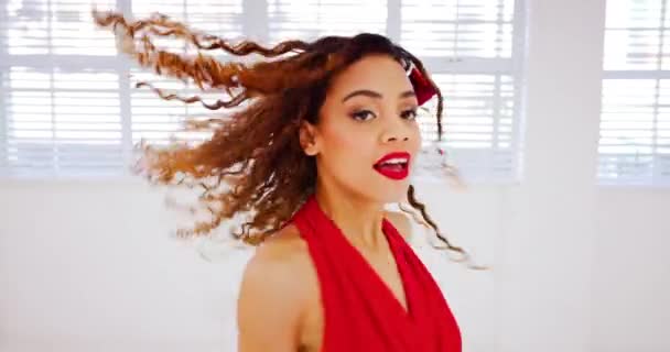 Taniec Kobieta Salsa Tańczą Piękną Energiczną Kobietą Pasją Sztuką Lub — Wideo stockowe