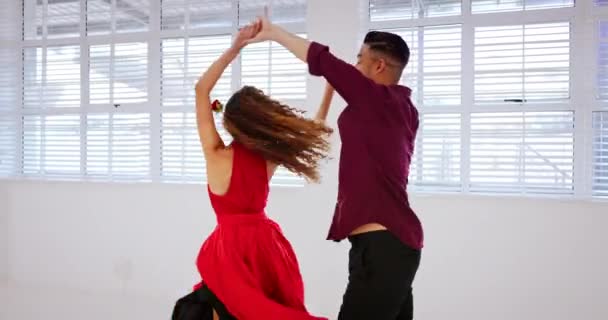 Standard Und Salsa Tänzerpaar Üben Und Trainieren Gemeinsam Für Fitness — Stockvideo