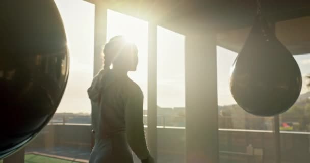 Πυγμαχία Γυναίκα Και Άσκηση Προπόνηση Στο Αθλητικό Γυμναστήριο Για Υγιή — Αρχείο Βίντεο