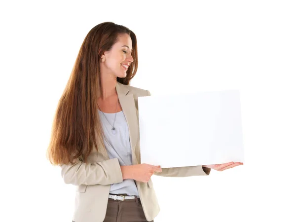 Write Your Own Message Studio Shot Young Businesswoman Holding Blank — Stock Photo, Image