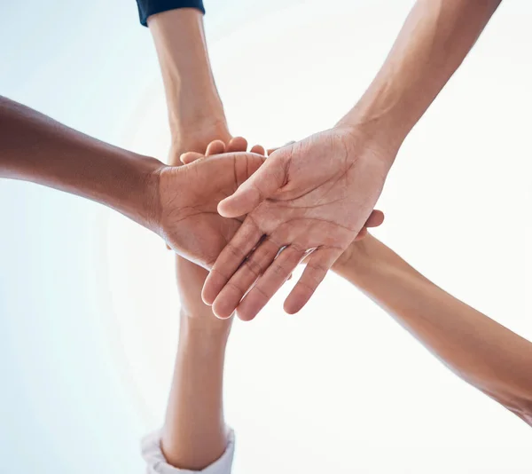 Împreună Mâinile Afaceri Cercul Lucru Echipă Pentru Sprijin Comunitar Team — Fotografie, imagine de stoc