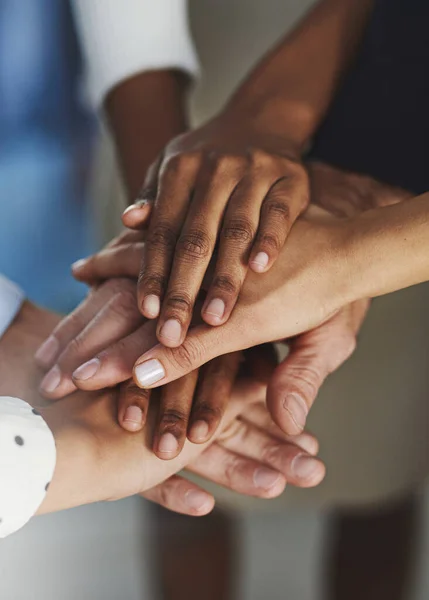 stock image Go team. High angle shot of a group of unrecognizable coworkers hands in a huddle