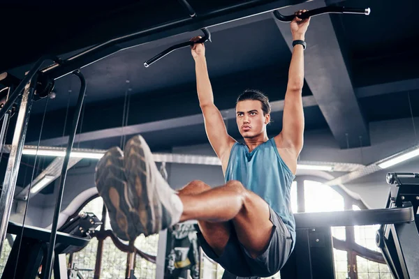 Fitness Exercício Musculação Com Homem Ginásio Para Treino Para Foco — Fotografia de Stock