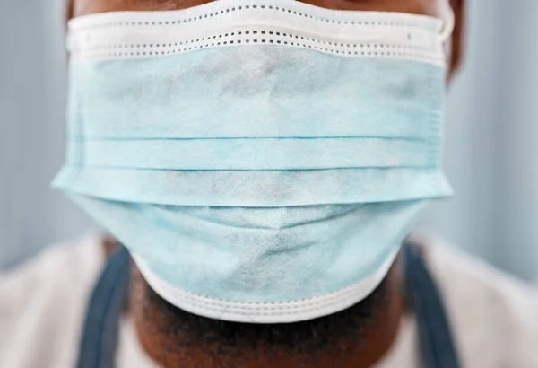Covid Cuidados Saúde Close Máscara Facial Homem Negro Para Segurança — Fotografia de Stock