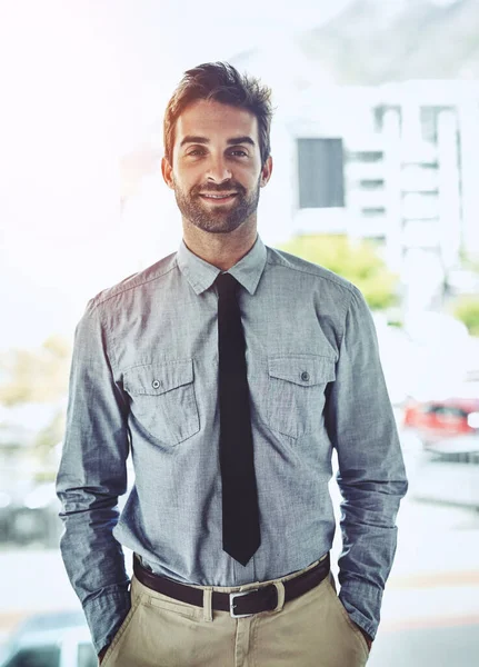 Here Make Name Myself Portrait Handsome Young Businessman Standing Office — Stock Photo, Image