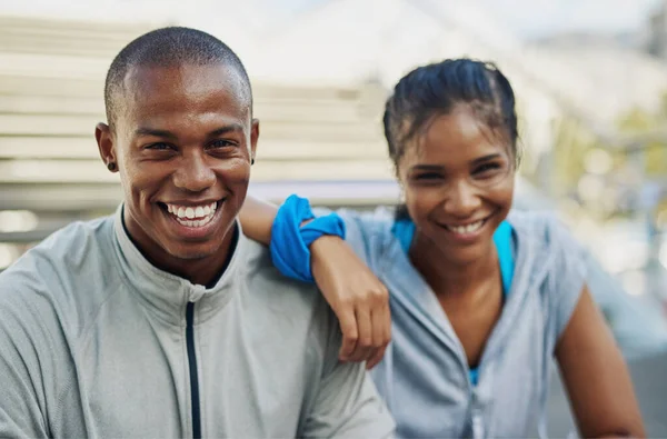 Fitness Way Life Portrait Young Sporty Couple Out Workout — Stock Photo, Image