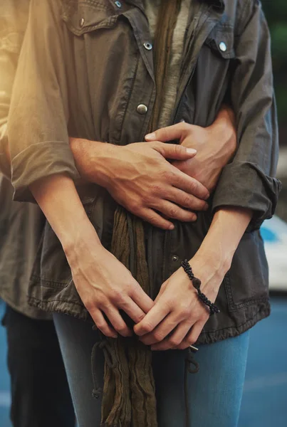 His Arms Feel Home Affectionate Couple City — Stock Photo, Image