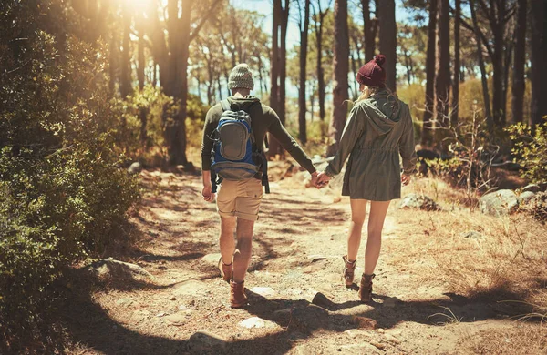 Our Idea Romantic Date Rearview Shot Affectionate Young Couple Hiking — Stock Photo, Image