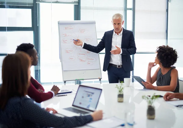 Coming Plan Action Maximize Sales Mature Businessman Giving Presentation Boardroom — Stock Photo, Image