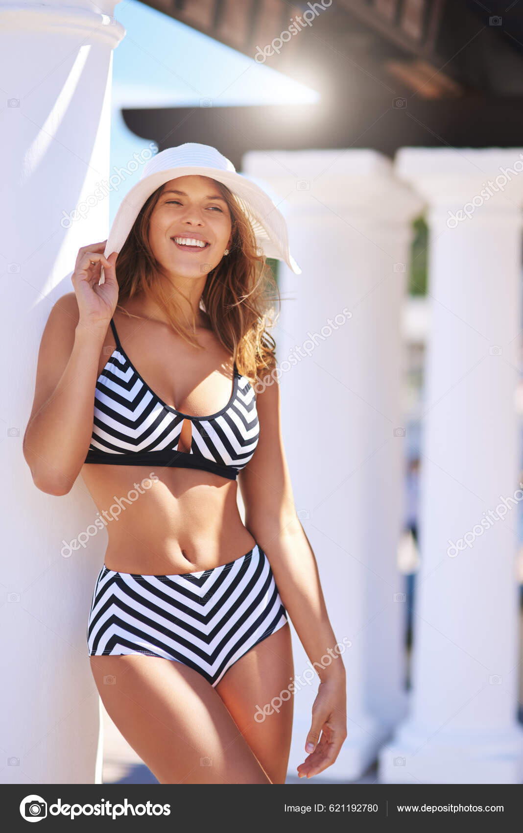 Requires Bikini Answer Yes Attractive Young Woman Posing Her Bikini Stock  Photo by ©PeopleImages.com 621192780