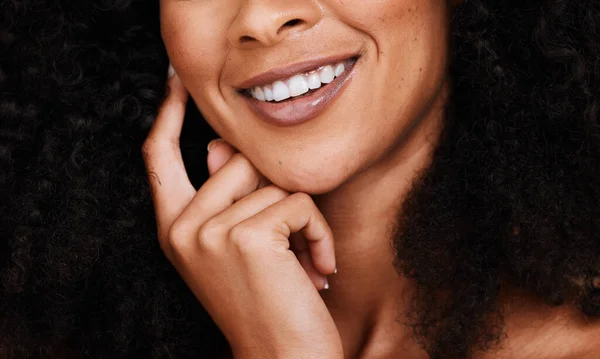 Cuidados Com Pele Dentes Dentes Sorrir Saúde Mulher Negra Com — Fotografia de Stock