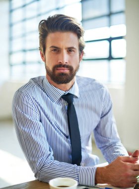 Im serious about success. Cropped portrait of a young businessman sitting in his office clipart